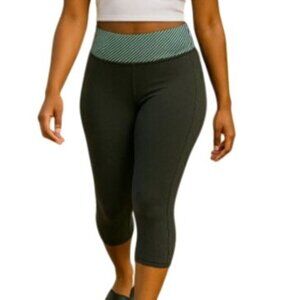 Kyodan S Grey Capri Leggings Mint Green Striped Waistband Activewear Athleisure